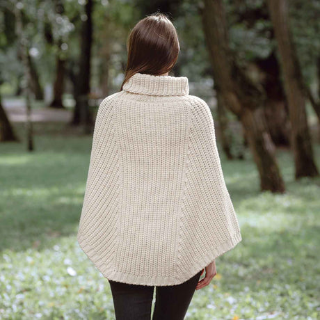 Women's Cable Knit Poncho, Parsnip - Creative Irish Gifts