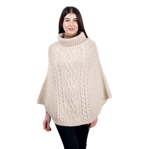 Women's Cable Knit Poncho, Parsnip - Creative Irish Gifts