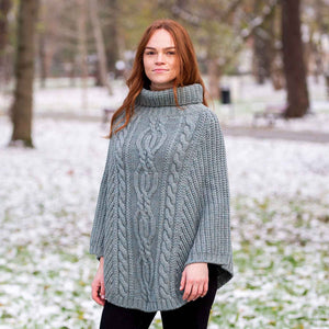 Women's Cable Knit Poncho, Skylight - Creative Irish Gifts