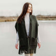 Women's Cable Pattern Pocket Shawl, Army Green - Creative Irish Gifts