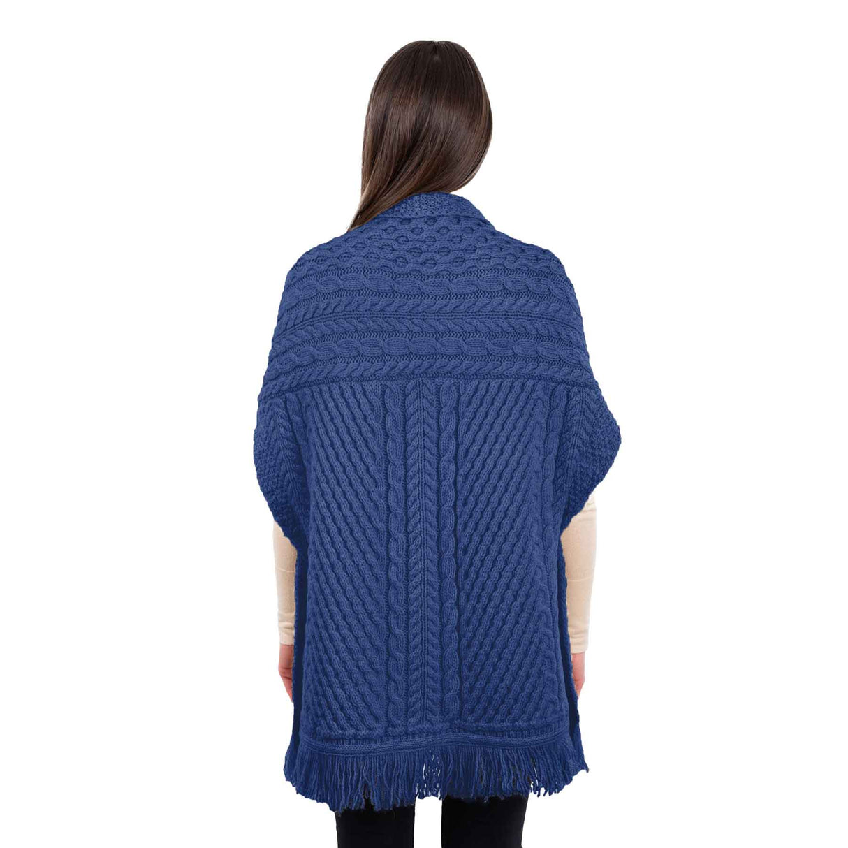 Women's Cable Pattern Pocket Shawl, Marl Blue - Creative Irish Gifts