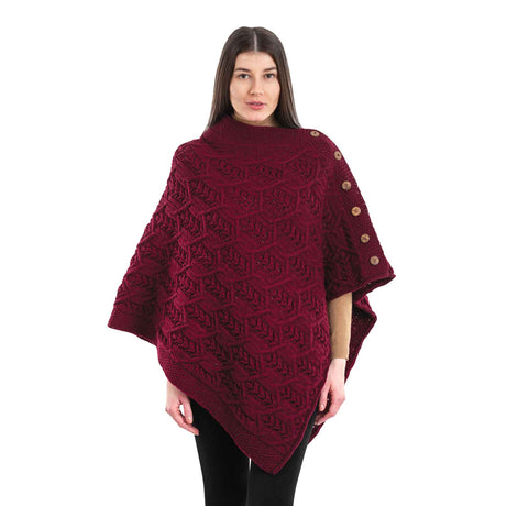 Women's Poncho with Buttons, Wine - Creative Irish Gifts