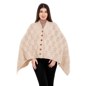 Women's Poncho with Buttons, Parsnip - Creative Irish Gifts