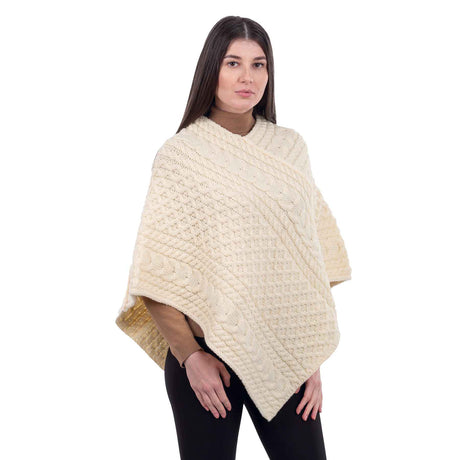 Women's Cable Knit Poncho, Natural - Creative Irish Gifts