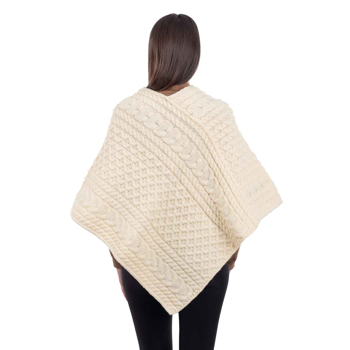 Women's Cable Knit Poncho, Natural - Creative Irish Gifts