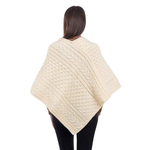 Women's Cable Knit Poncho, Natural - Creative Irish Gifts