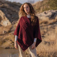Women's Cable Knit Poncho, Wine - Creative Irish Gifts