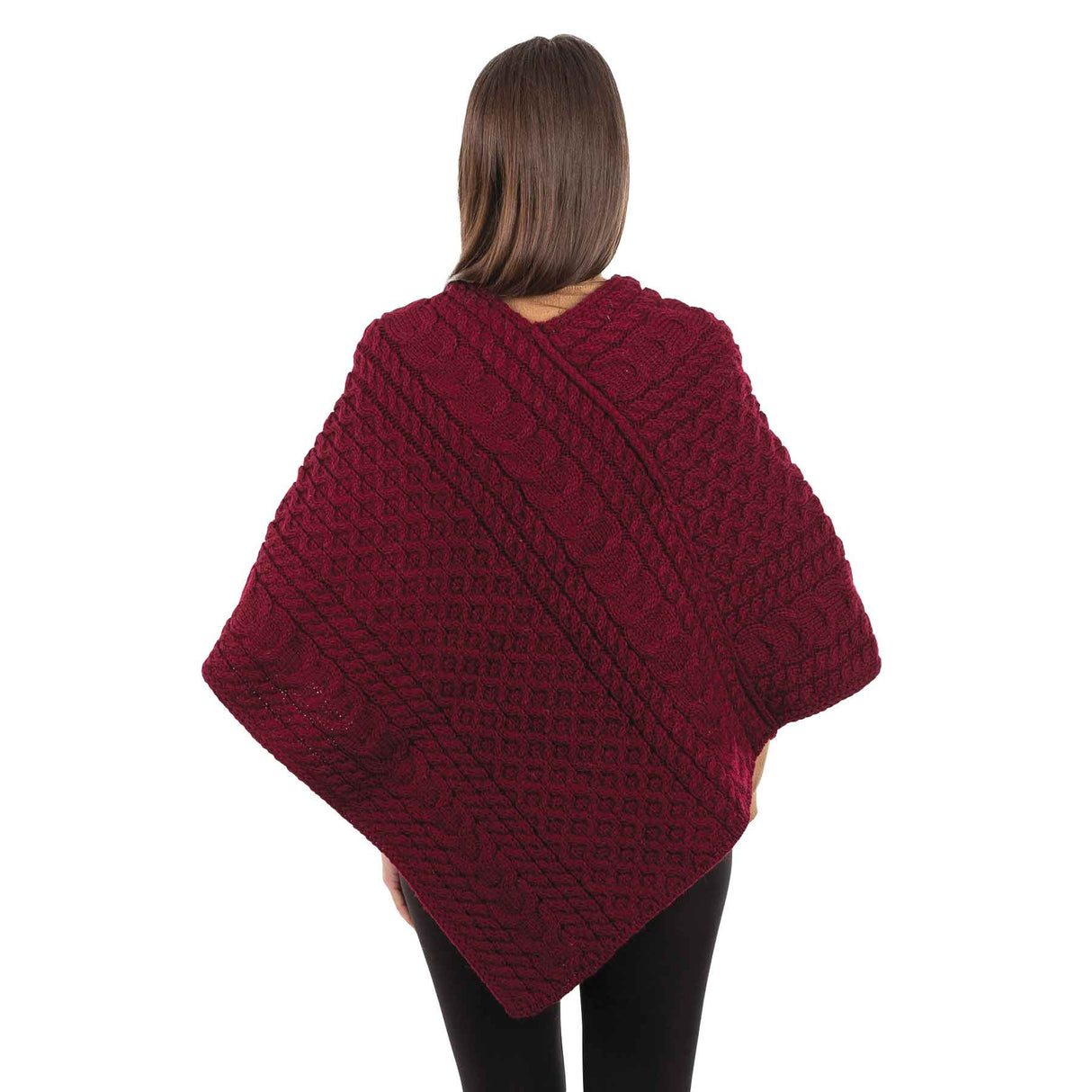 Women's Cable Knit Poncho, Wine - Creative Irish Gifts