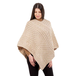 Women's Cable Knit Poncho, Parsnip - Creative Irish Gifts