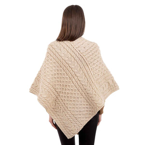 Women's Cable Knit Poncho, Parsnip - Creative Irish Gifts