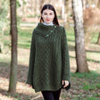 Women's Cowl Neck Button Poncho, Army Green - Creative Irish Gifts
