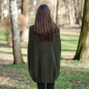 Women's Cowl Neck Button Poncho, Army Green - Creative Irish Gifts