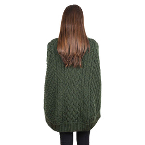 Women's Cowl Neck Button Poncho, Army Green - Creative Irish Gifts