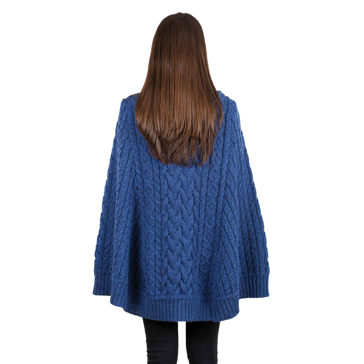 Women's Cowl Neck Button Poncho, Marl Blue - Creative Irish Gifts