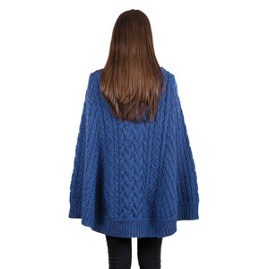 Women's Cowl Neck Button Poncho, Marl Blue - Creative Irish Gifts