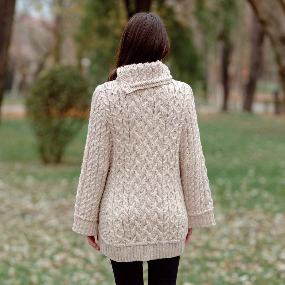 Women's Cowl Neck Button Poncho, Parsnip - Creative Irish Gifts