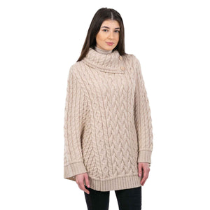 Women's Cowl Neck Button Poncho, Parsnip - Creative Irish Gifts