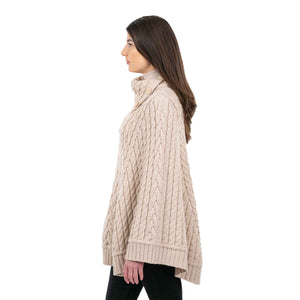 Women's Cowl Neck Button Poncho, Parsnip - Creative Irish Gifts