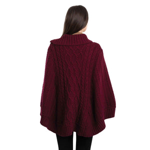 Women's Cowl Neck Zipper Poncho, Wine - Creative Irish Gifts