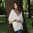 Women's Classic Cable Wool Wrap, Natural - Creative Irish Gifts