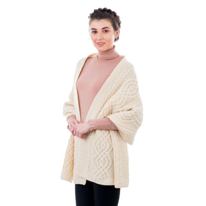 Women's Classic Cable Wool Wrap, Natural - Creative Irish Gifts