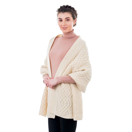 Women's Classic Cable Wool Wrap, Natural - Creative Irish Gifts