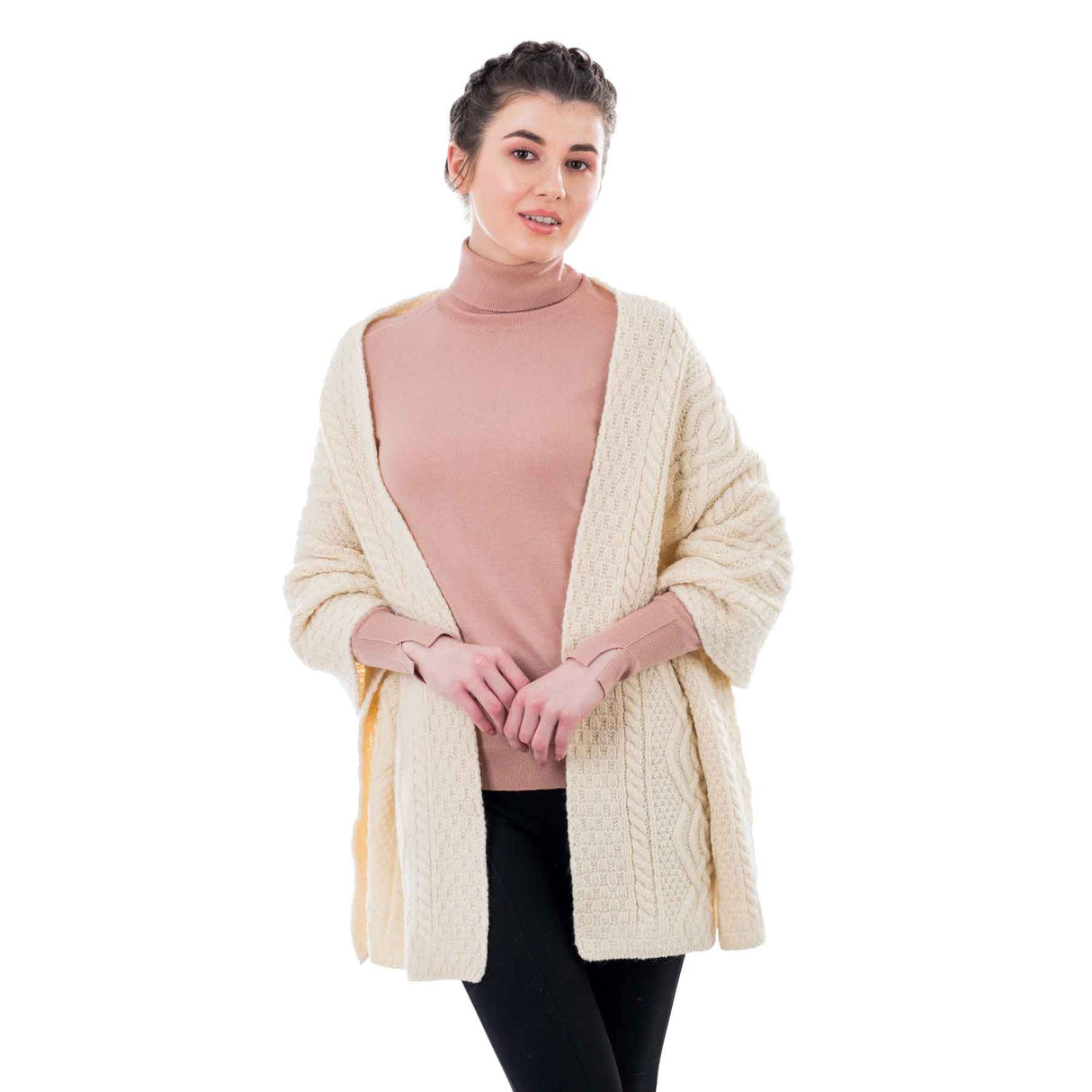 Women's Classic Cable Wool Wrap, Natural - Creative Irish Gifts