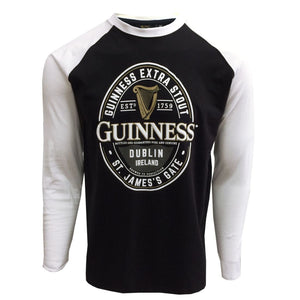 CG900-BLKMD Men's Raglan Sleeve Shirt Guinness Label Shirt Creative Irish Gifts.com