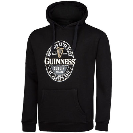 CG915-BLKSM Guinness Merchandise St. James Gate Hoodie, Black Front View Creative Irish Gifts.com