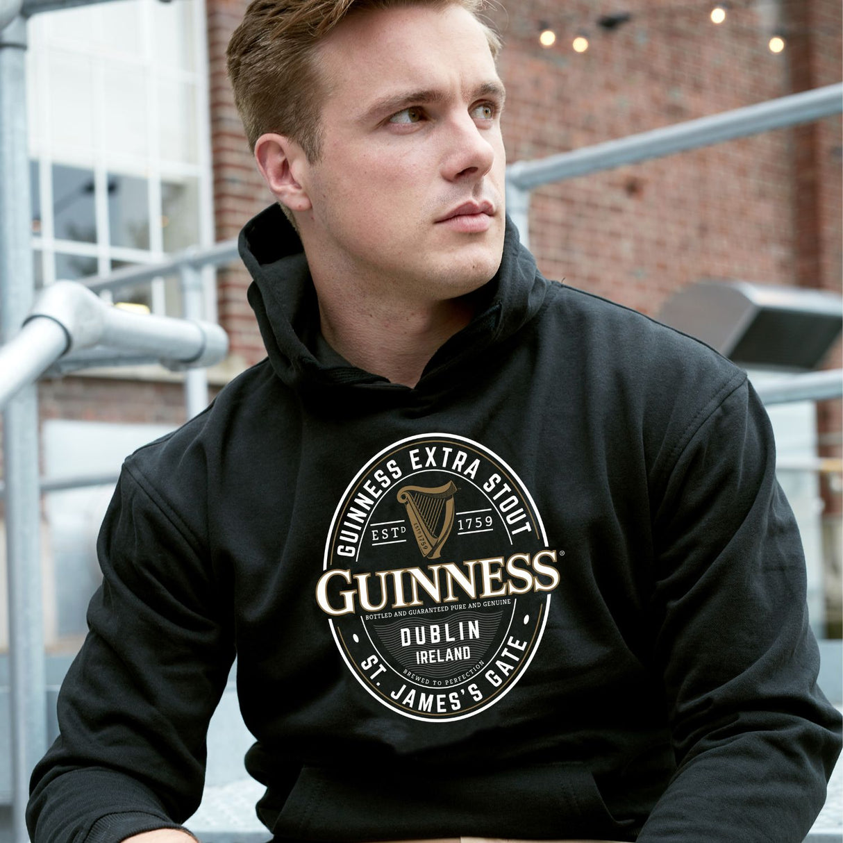 CG915-BLKSM Guinness Merchandise St. James Gate Hoodie, Black Lifestyle Creative Irish Gifts.com