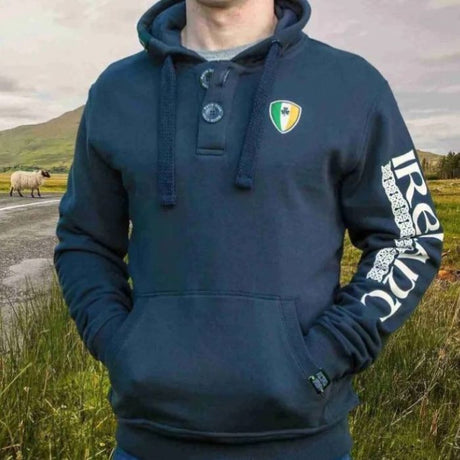 CG922-NVYMD Men's Retro Irish Hooded Sweatshirt, Navy Creative Irish Gifts.com