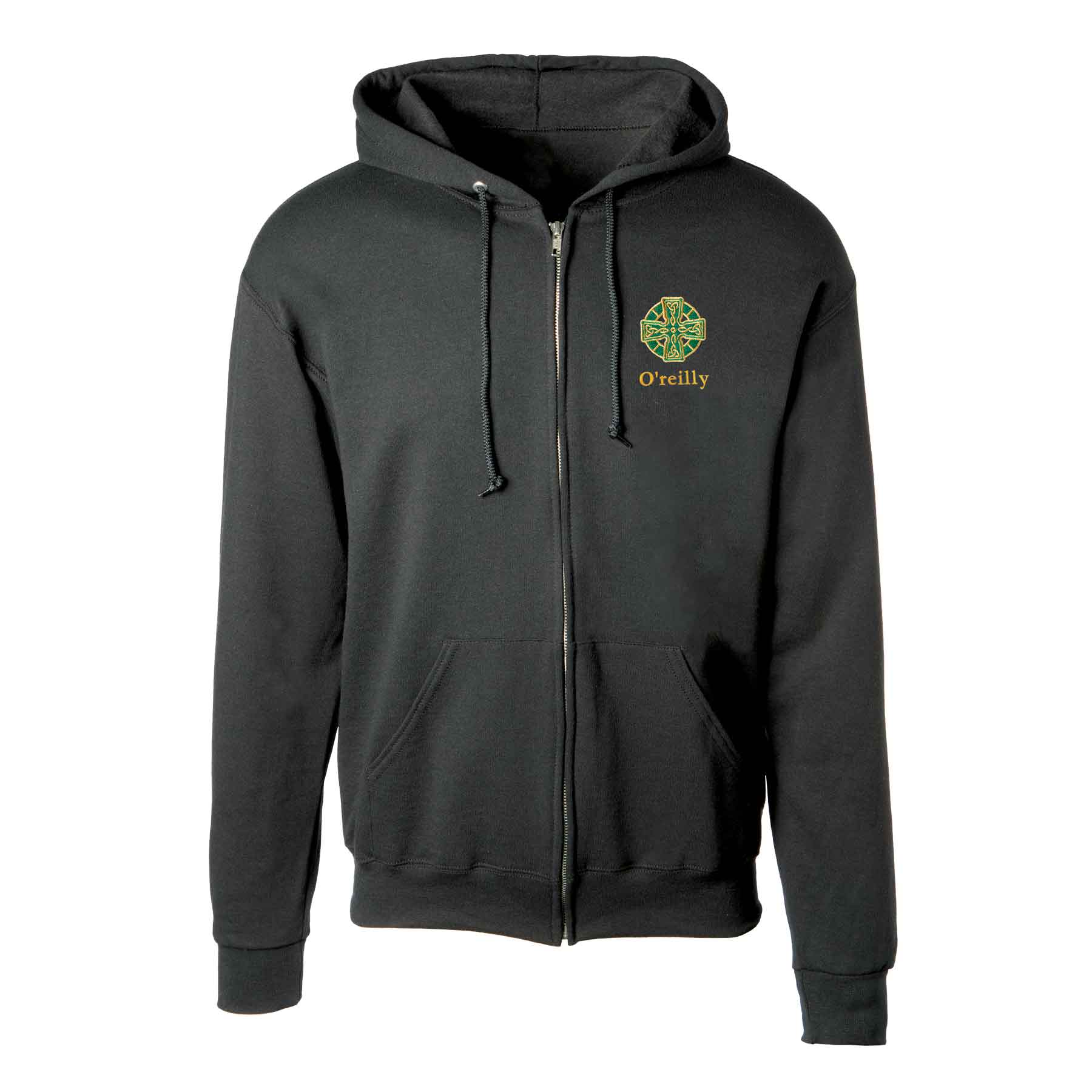 Celtic Cross Embroidered Personalized Full Zip Hoodie Black L Sweatshirts by Creative Irish Gifts