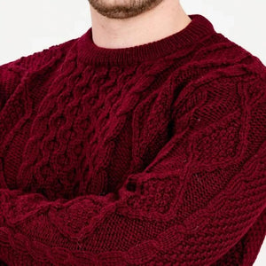 Men's Traditional Wool Irish Aran Sweater  Wine Creative Irish Gifts