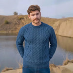 Men's Traditional Wool Irish Aran Sweater  Ocean Blue Creative Irish Gifts