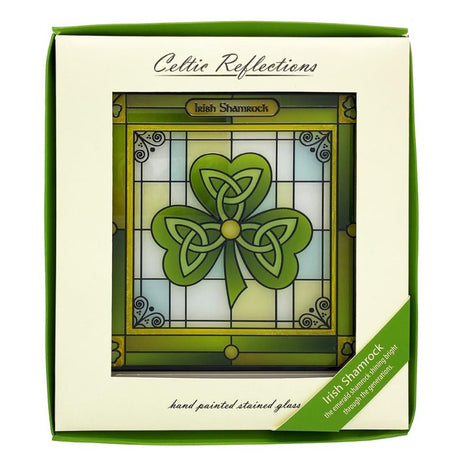 Irish Shamrock Stained Glass Suncatcher Front View Creative Irish Gifts