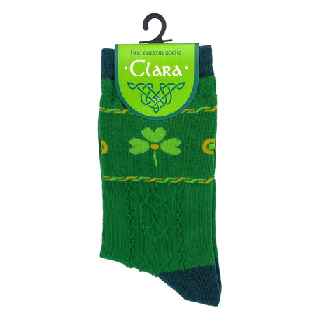 CL-98-534 Aran Knit Shamrock Cotton Socks, Green Creative Irish gift