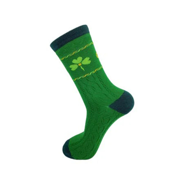 CL-98-534 Aran Knit Shamrock Cotton Socks, Green Creative Irish gift