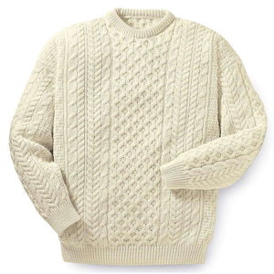 CN025-SWT--SM Traditional Wool Crew Neck Aran Sweater, Cream Front Creative Irish gift