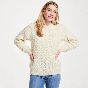 CN025-SWT Traditional Wool Crew Neck Aran Sweater, Cream Creative Irish gift