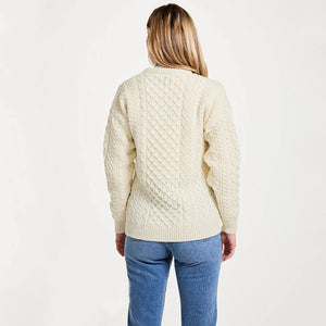 CN025-SWT--SM Traditional Wool Crew Neck Aran Sweater, Cream Back Creative Irish gift