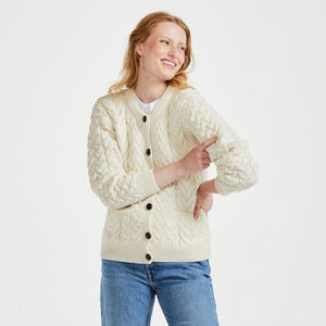 CR026 Classic Women's Aran Merino Wool Cardigan Front Creative Irish gift