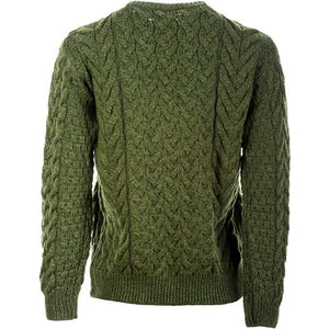 Classic Women's Aran Merino Wool Cardigan Green Back View Creative Irish Gift.com