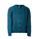 Classic Women's Aran Merino Wool Cardigan Teal Creative Irish Gift.com