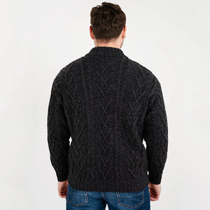 CZ075-GRNMD Men's Merino Wool Shawl Collar Irish Sweater Charcoal Back Creative Irish Gifts