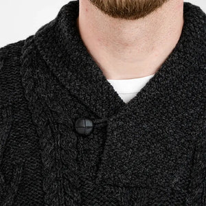 CZ075-GRNMD Men's Merino Wool Shawl Collar Irish Sweater Charcoal Closely Creative Irish Gifts