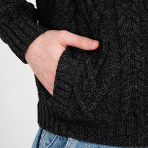 CZ075-GRNMD Men's Merino Wool Shawl Collar Irish Sweater, Charcoal Creative Irish Gifts.com