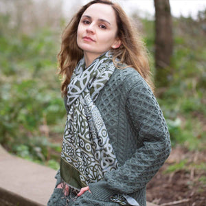 Celtic Knotwork Motif Viscose Scarf, Green-Creative Irish gift