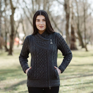 Women's Cable Pattern Side Zip Aran Cardigan