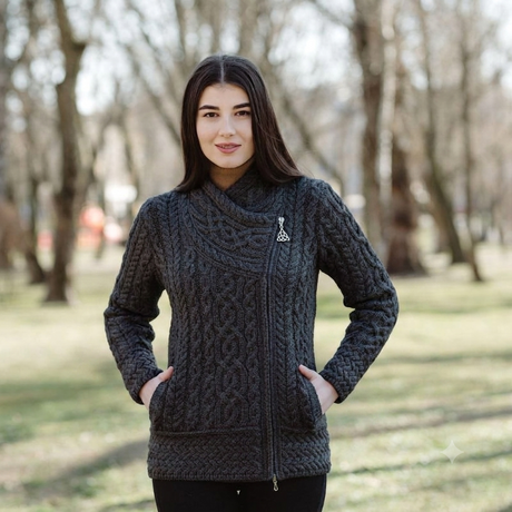 Women's Cable Pattern Side Zip Aran Cardigan