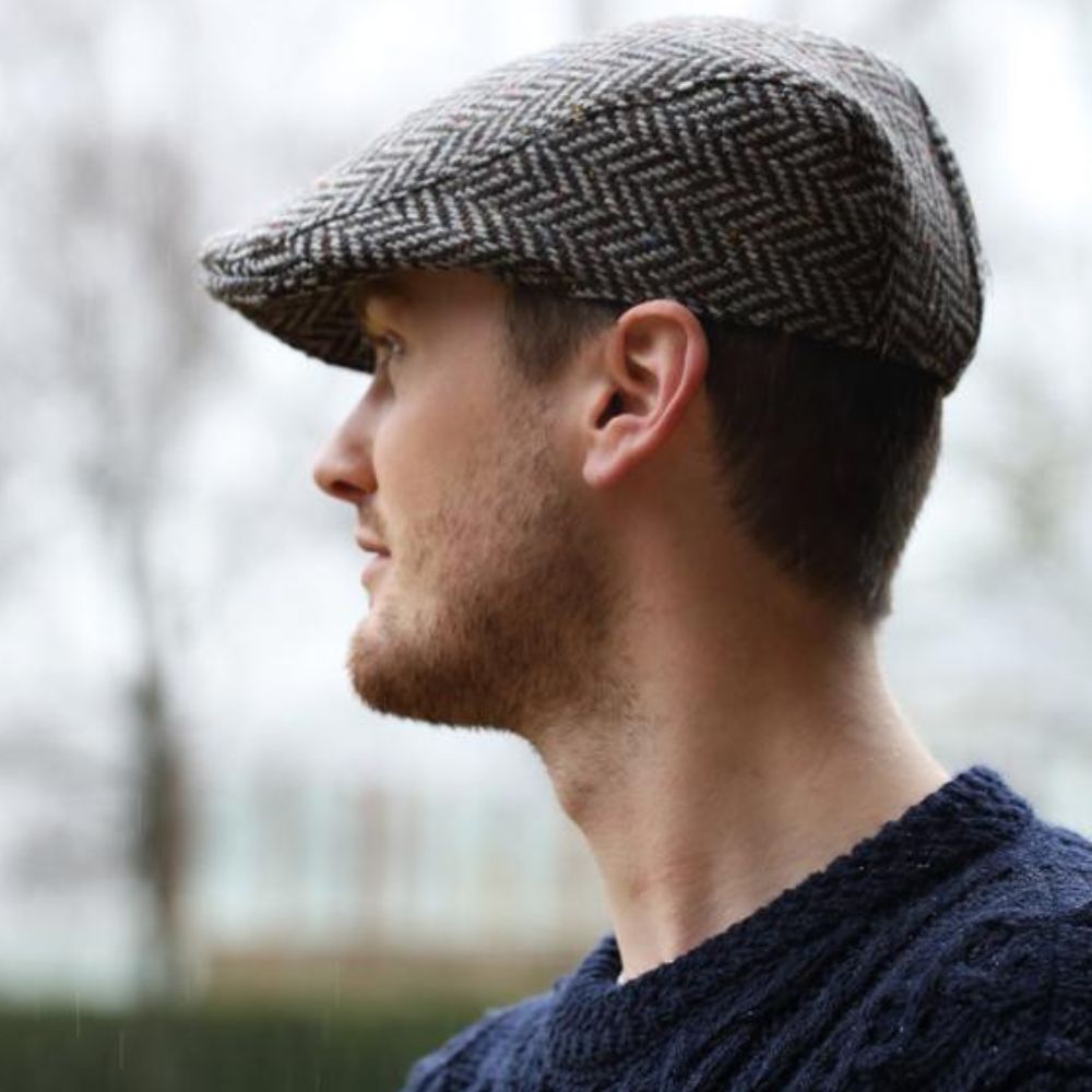 Men's Handcrafted Donegal Tweed Driving Cap Grey Creative Irish Gift